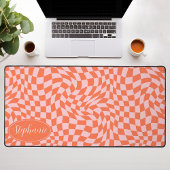 レトロ波：モダンオレンジ色の波型チェッカーボード デスクマット