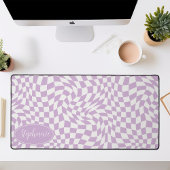 レトロ波：モダン波紫色のチェッカーボード デスクマット