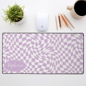 レトロ波：モダン波紫色のチェッカーボード デスクマット