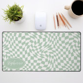 レトロ波：波状モダンミントグリーンチェッカーボード デスクマット