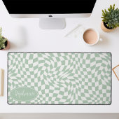 レトロ波：波状モダンミントグリーンチェッカーボード デスクマット