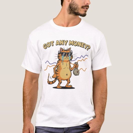 レトロ泣き猫 – お金くれませんか Tシャツ (正面)