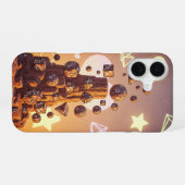 レトロ浮遊崖のピクセルアート iPhone 16ケース (裏面横)