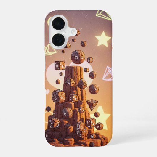 レトロ浮遊崖のピクセルアート iPhone 16ケース (裏面)
