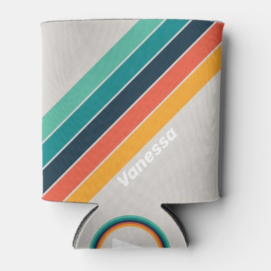 レトロ海ストライプのレインボー名 缶クーラー (正面)
