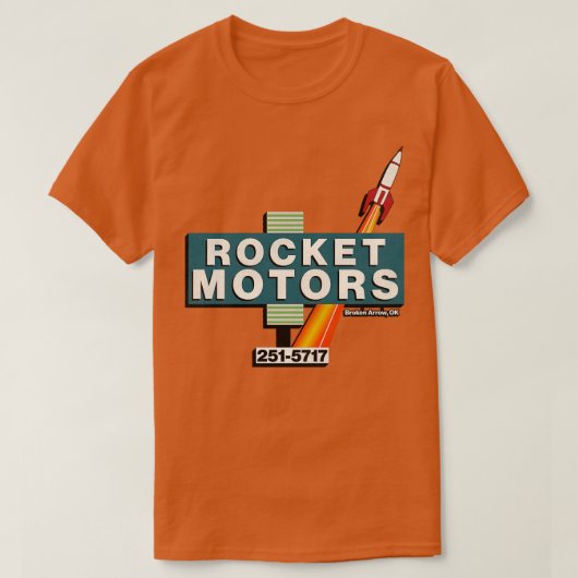 レトロ消滅ロケットモーターズ自動車販売店タルサ Tシャツ (デザイン正面)