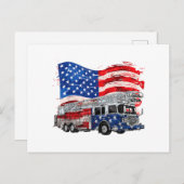 レトロ消防車消防士USA国旗4日 シーズンポストカード (正面/裏面)