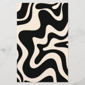 レトロ液スワール抽象芸術パターンブラッククリーム 便箋 (正面)