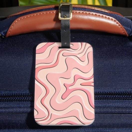 レトロ液スワール溝状ピンク抽象芸術パターン ラゲッジタグ (正面インサイチュ2)