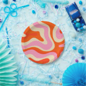 レトロ液モダン旋回抽象芸術パターンピンク ペーパープレート (パーティー)