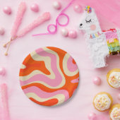 レトロ液モダン旋回抽象芸術パターンピンク ペーパープレート (パーティー)