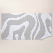 レトロ液体スワール抽象芸術パターングレーホワイト ビーチタオル (正面)