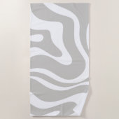 レトロ液体スワール抽象芸術パターングレーホワイト ビーチタオル (正面)