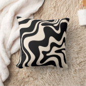 レトロ液体スワール抽象芸術パターンブラック&クリーム クッション (ブランケット)