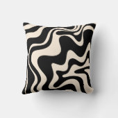 レトロ液体スワール抽象芸術パターンブラック&クリーム クッション (裏面)