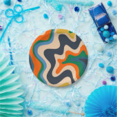 レトロ液体スワール抽象芸術パターンブルーオレンジ ペーパープレート (パーティー)