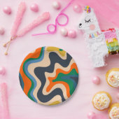 レトロ液体スワール抽象芸術パターンブルーオレンジ ペーパープレート (パーティー)