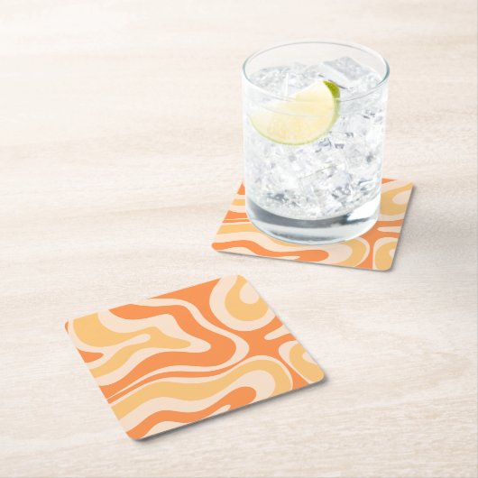 レトロ液体スワール抽象芸術パターン(ソフトオレンジ色) スクエアペーパーコースター (インサイチュ)
