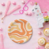 レトロ液体スワール抽象芸術パターン(ソフトオレンジ色) ペーパープレート (パーティー)