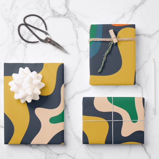 レトロ液体スワール抽象芸術パターン ラッピングペーパーシート (正面)