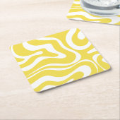 レトロ液体スワール抽象芸術パターン(黄色) スクエアペーパーコースター (アングル)