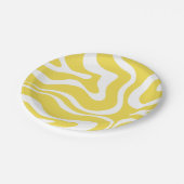 レトロ液体スワール抽象芸術パターン(黄色) ペーパープレート (アングル)