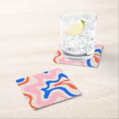 レトロ液体スワール抽象芸術ピンクオレンジブルー スクエアペーパーコースター (インサイチュ)