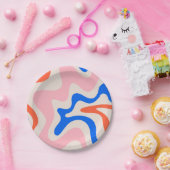 レトロ液体スワール抽象芸術ピンクオレンジブルー ペーパープレート (パーティー)