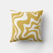レトロ液体スワール抽象芸術マスタードとホワイト クッション (裏面)