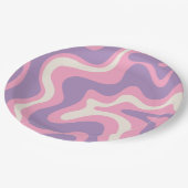 レトロ液体スワールGroovy抽象芸術紫ピンク ペーパープレート (アングル)