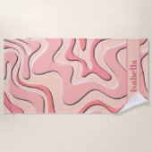 レトロ液体旋回プラスチック抽象芸術パターンピンク ビーチタオル (正面)
