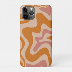 レトロ液体旋回抽象芸術パターンオレンジピンク iPhone 11 PROケース