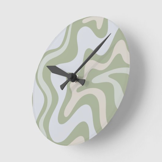 レトロ液旋回抽象芸術パターン(セージグリーン) ラウンド壁時計 (傾斜)