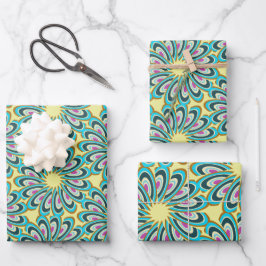 レトロ渦花弁バーストパターン ラッピングペーパーシート