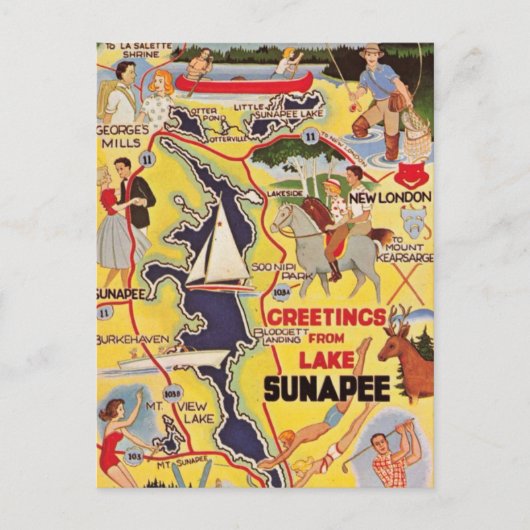 レトロ湖スナピー ニューハンプシャー ポストカード (正面)