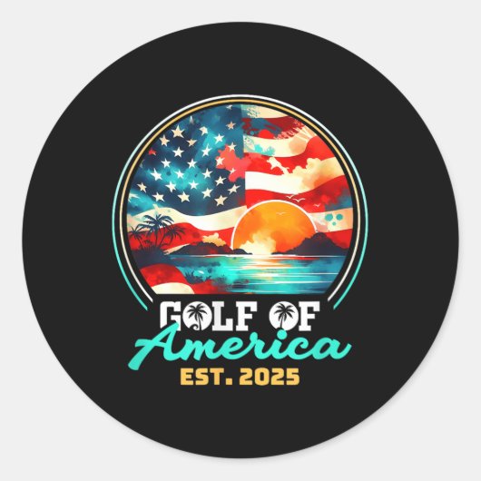 レトロ湾米国アメリカEst 2025アメリカ国旗G ラウンドシール (正面)