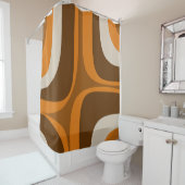 レトロ溝ミッドセンチュリーモダンパターン70sブラウン シャワーカーテン (インサイチュ)