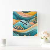 レトロ溝付き横向スタイリッシュきモノグラムの スクエア壁時計 (ホーム)