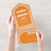 レトロ溝型オレンジサンレイ70インスパイアs結婚の オールインワン招待状 (貼ってはがせる)