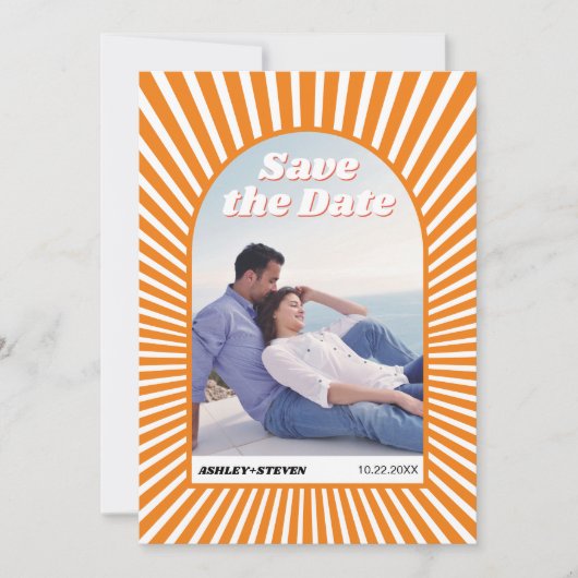 レトロ溝型オレンジサンレイ70インスパイアs結婚の セーブザデート (正面)