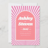 レトロ溝型ピンクインスパイアス結婚レイ 招待状 (正面)
