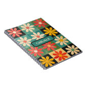 レトロ溝型フラワーボックスパターンピンク黄色デイジー ノートブック (右側)