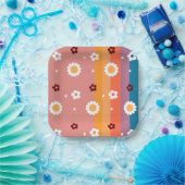 レトロ溝型ベビーシャワーパターン ペーパープレート (パーティー)