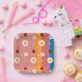 レトロ溝型ベビーシャワーパターン ペーパープレート (パーティー)