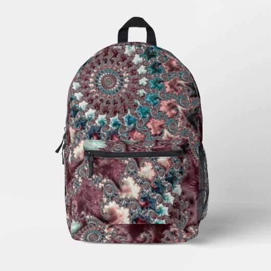 レトロ溝型折衷的ボヘミアンスパイラルフラクタル プリントバックパック (正面)