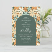 レトロ溝状アイボリー淡い色のイエロークリームフラワーアーチ 招待状 (スタンド正面)