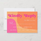 レトロ溝状オレンジピンクはっきりしたタイポグラフィ結婚ズ 出欠カード (正面)