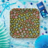 レトロ溝状フラワーパターン ペーパープレート (パーティー)