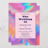 レトロ溝状抽象芸術結婚波 招待状 (正面/裏面)