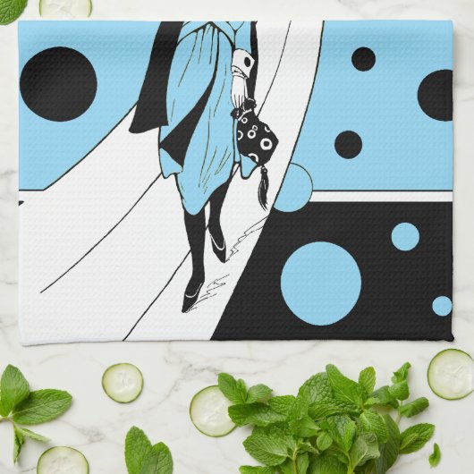 レトロ滑走路モデル、ヴィンテージアールデコファッション キッチンタオル (折り畳み)